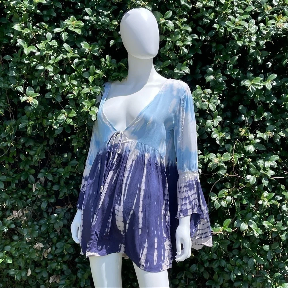 💋NWT BOHO Me Lace Inset Tie Dye Print Tunic Swimsuit Coverup